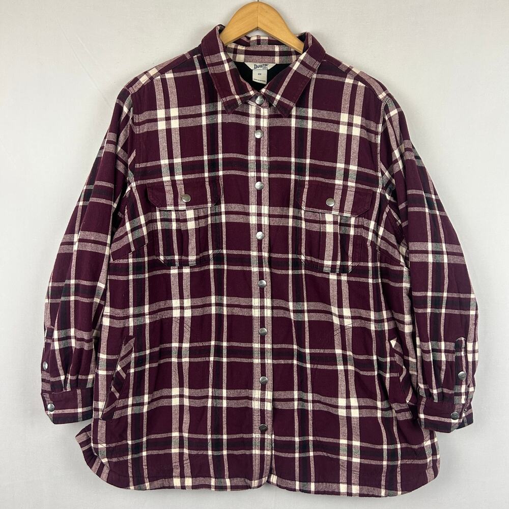 Duluth Trading Co Free Swingin Flannel Shirt Jacket Red Plaid Women's Size 2X